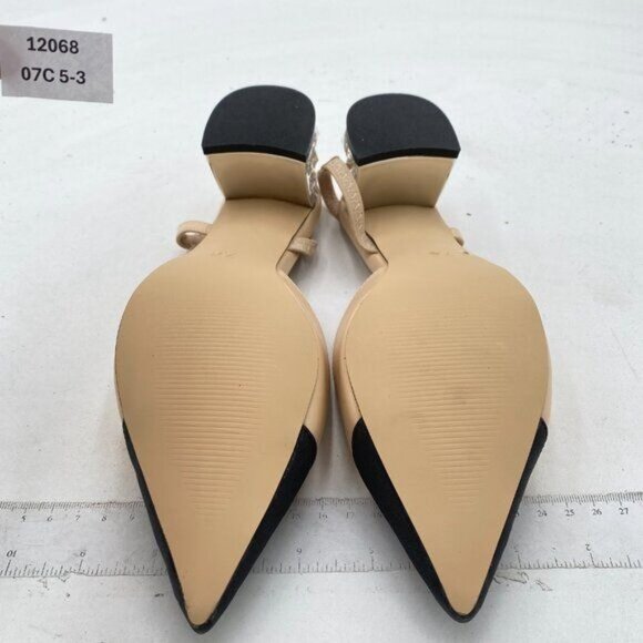 FOWT Light Apricot Rhinestone Chunky Heel Pumps Pointed Cap Toe Slingback Sandal - Picture 7 of 8